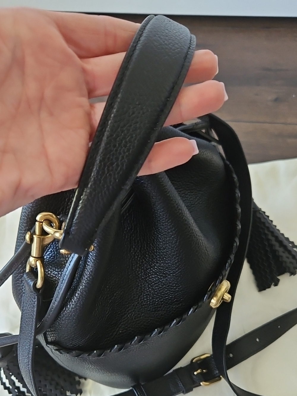 NWOT Coach Blk Pebbled Leather Lora Whipstitch Bucket Bag Detachable Crossbody - Picture 12 of 16